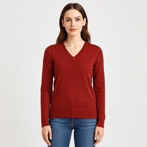 Merino Wool / Acrylic Red V-Neck Sweater